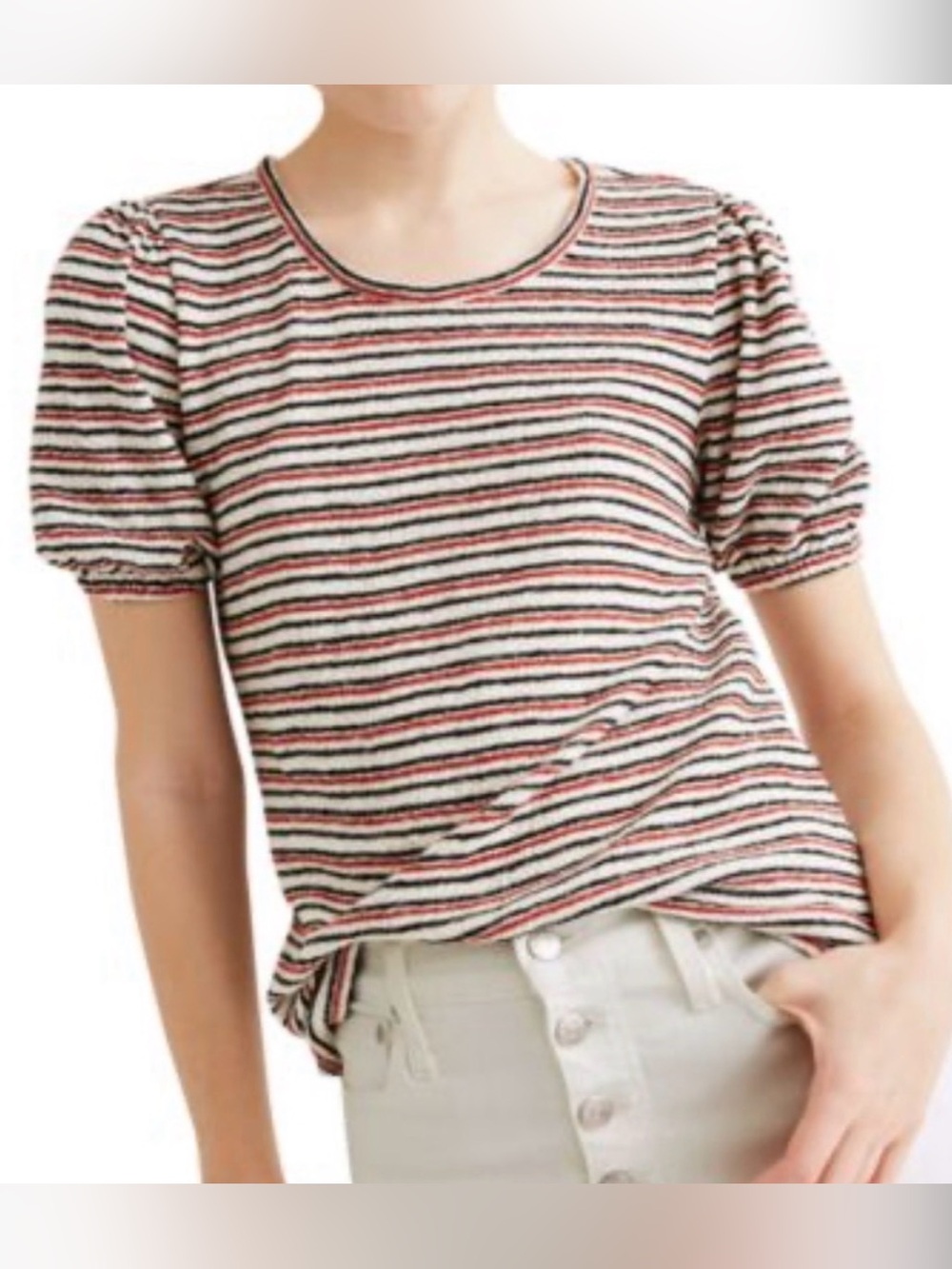 Madewell Striped Puff-Sleeve Scoopneck Top Size XXS